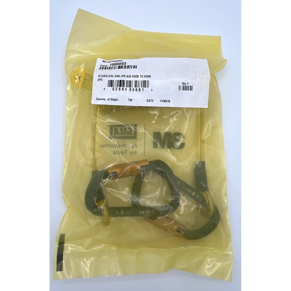 3M Fall Protection Tether Coil 5 lb Hook To Swivel Hook 1500063 H2H New Sealed